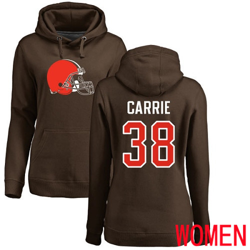 Cleveland Browns T J Carrie Women Brown Jersey #38 NFL Football Name and Number Logo Pullover Hoodie Sweatshirt